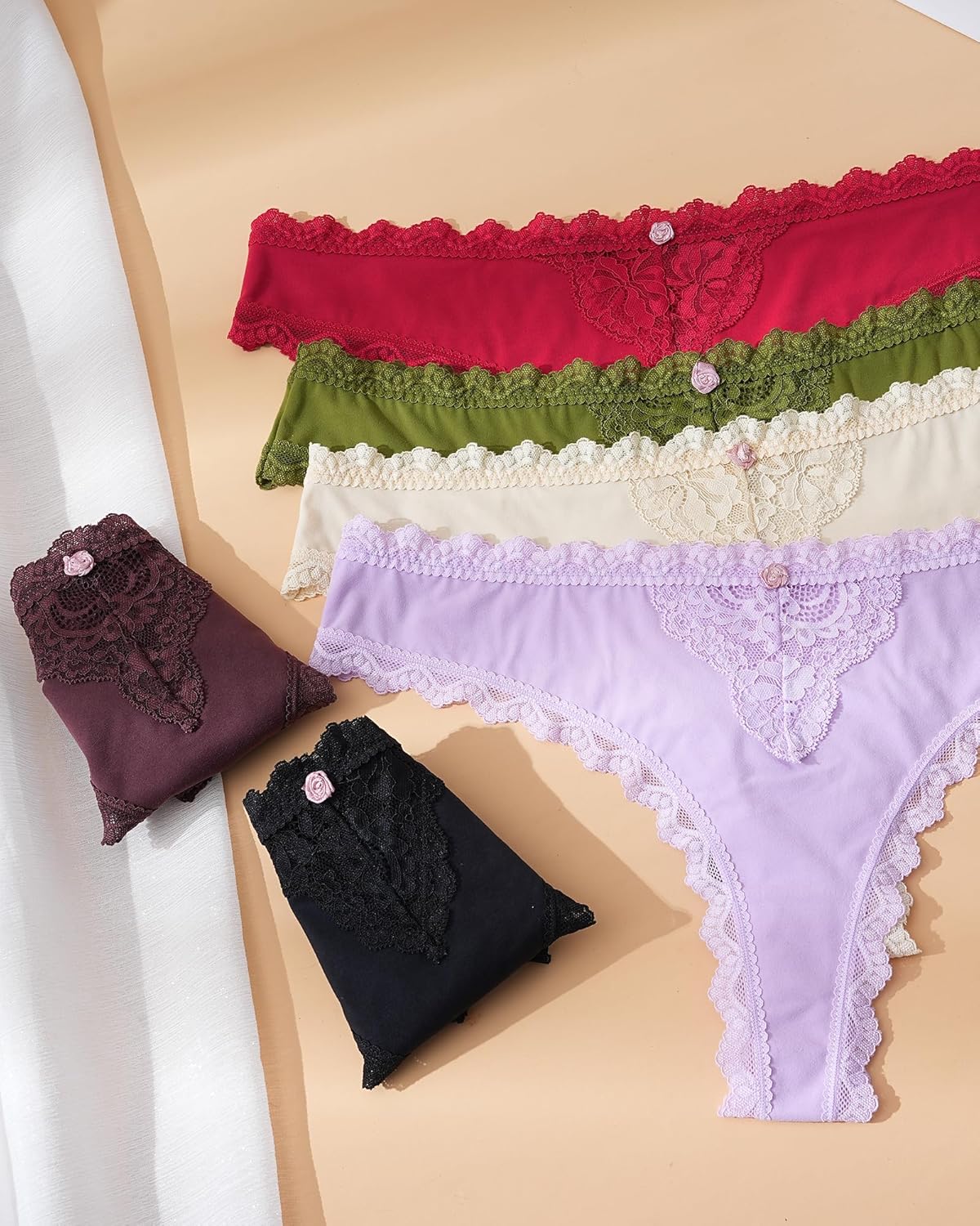 LEVAO Lace Thongs Low Waisted Underwear for Women Stretch Bikini Panties T Back Hipster Cheeky Breathable Briefs Multipack - Image 5