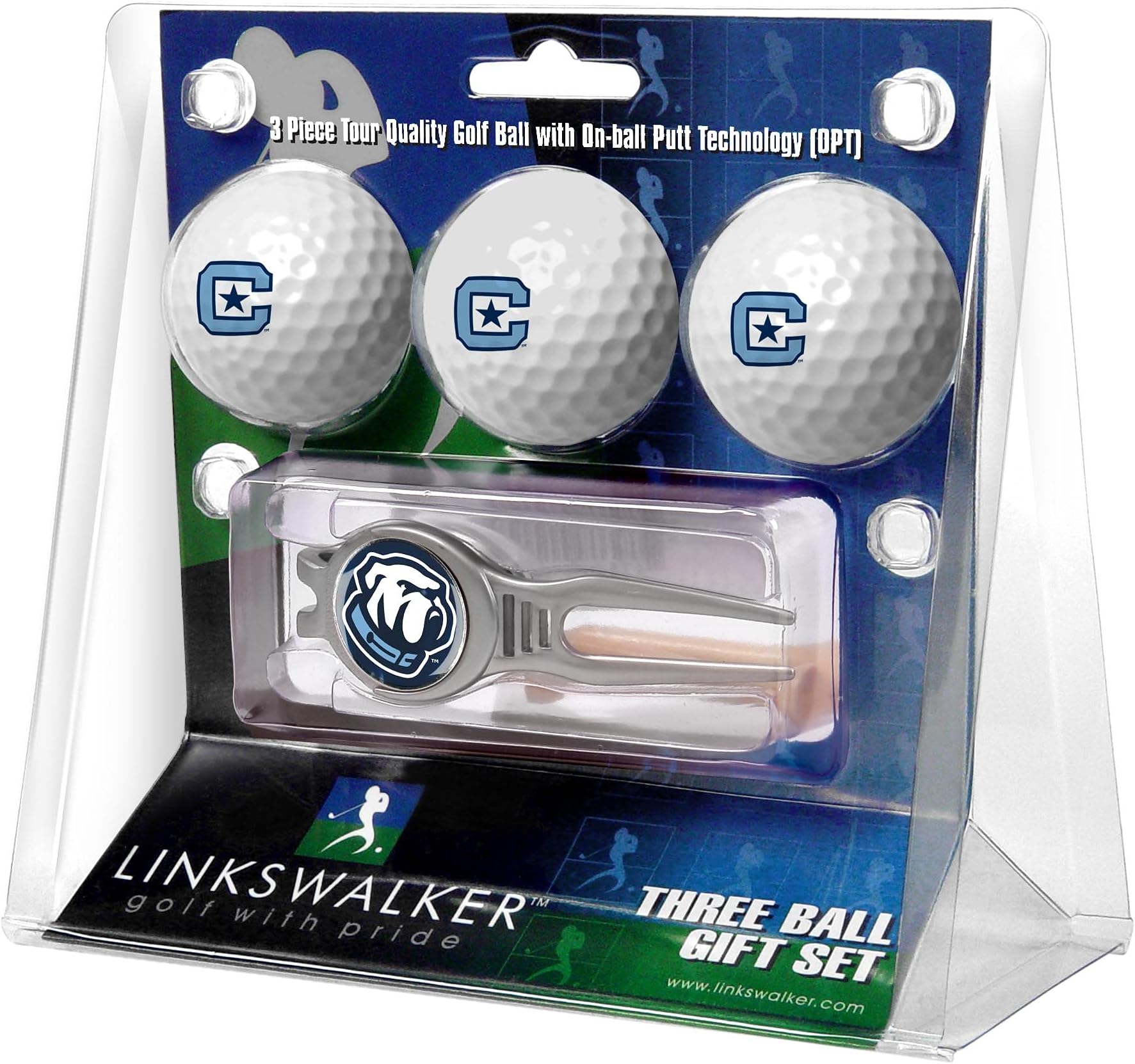 LinksWalker Citadel Bulldogs - 3 Golf Ball Gift Pack with Kool Divot Tool