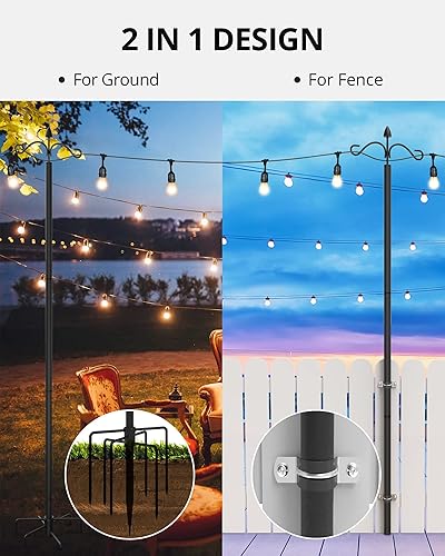 Miniatura 5 de JACKYLED Poste de tira de luces para exteriores, paquete de 2 postes de metal para exteriores, tira ajustable de 9 pies a prueba de óxido con