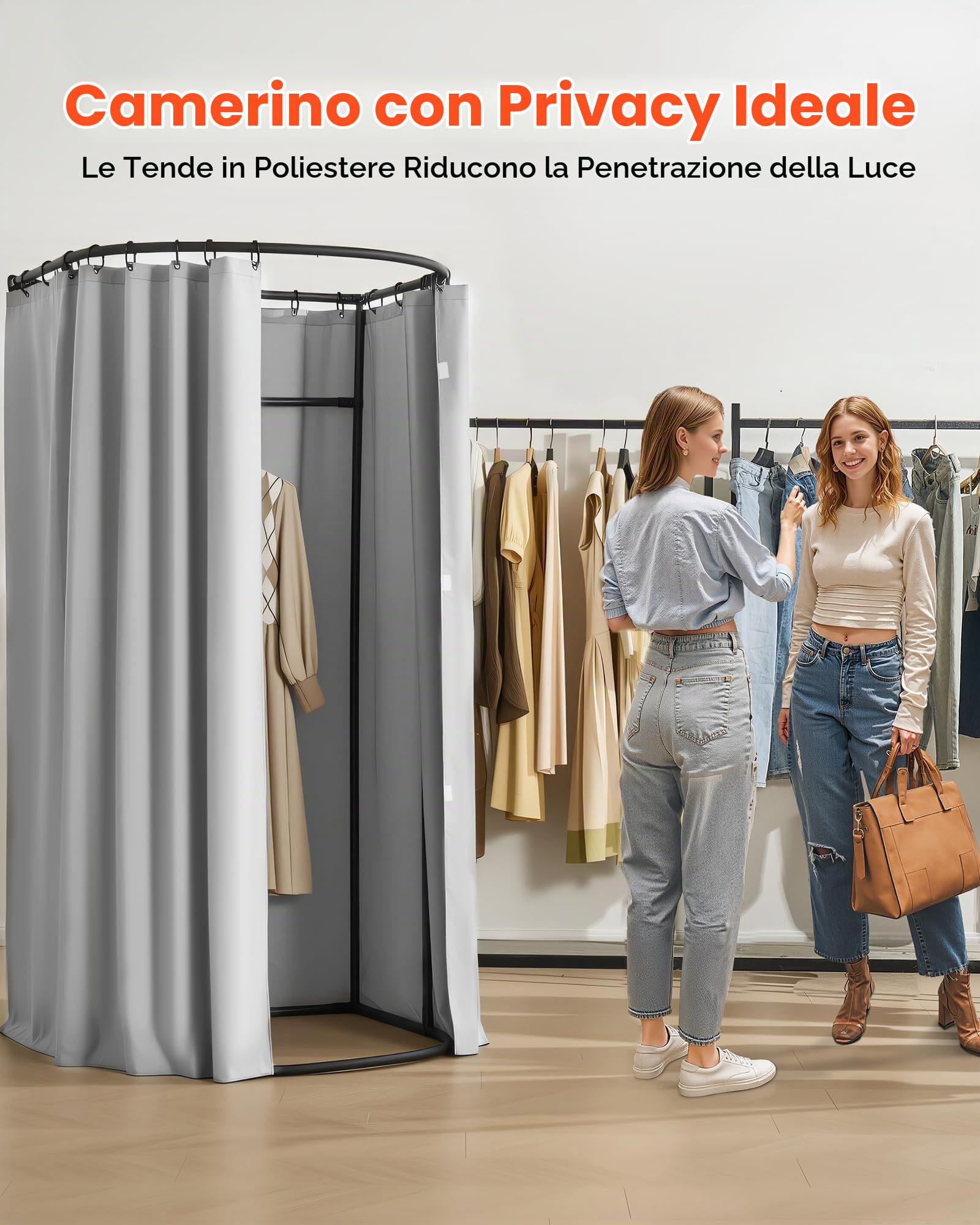 VEVOR Camerino di Prova da 100 x 95 x 200 cm Spogliatoio Portatile Mobile con Tende Spesse in Poliestere, Tenda Ombreggiante e Gancio, per Boutique, Sartorie e Spazi Esterni, Nero e Grigio-Bianco