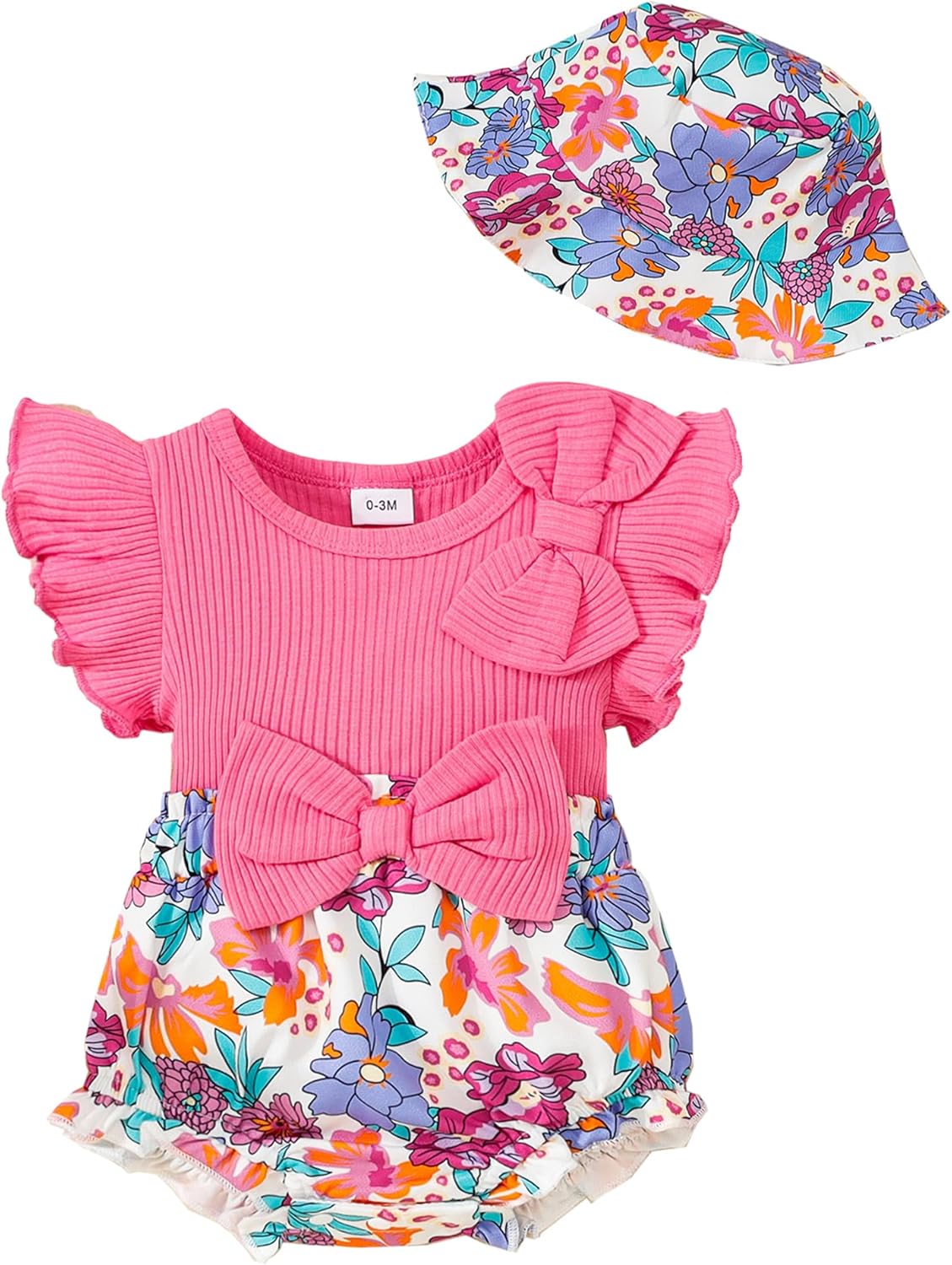 SUNNY PIGGY Newborn Baby Girl Clothes Baby Girl One Pice Romper Summer Sleeveless Jumpsuit with Hat Sets Cute Infant Outfits