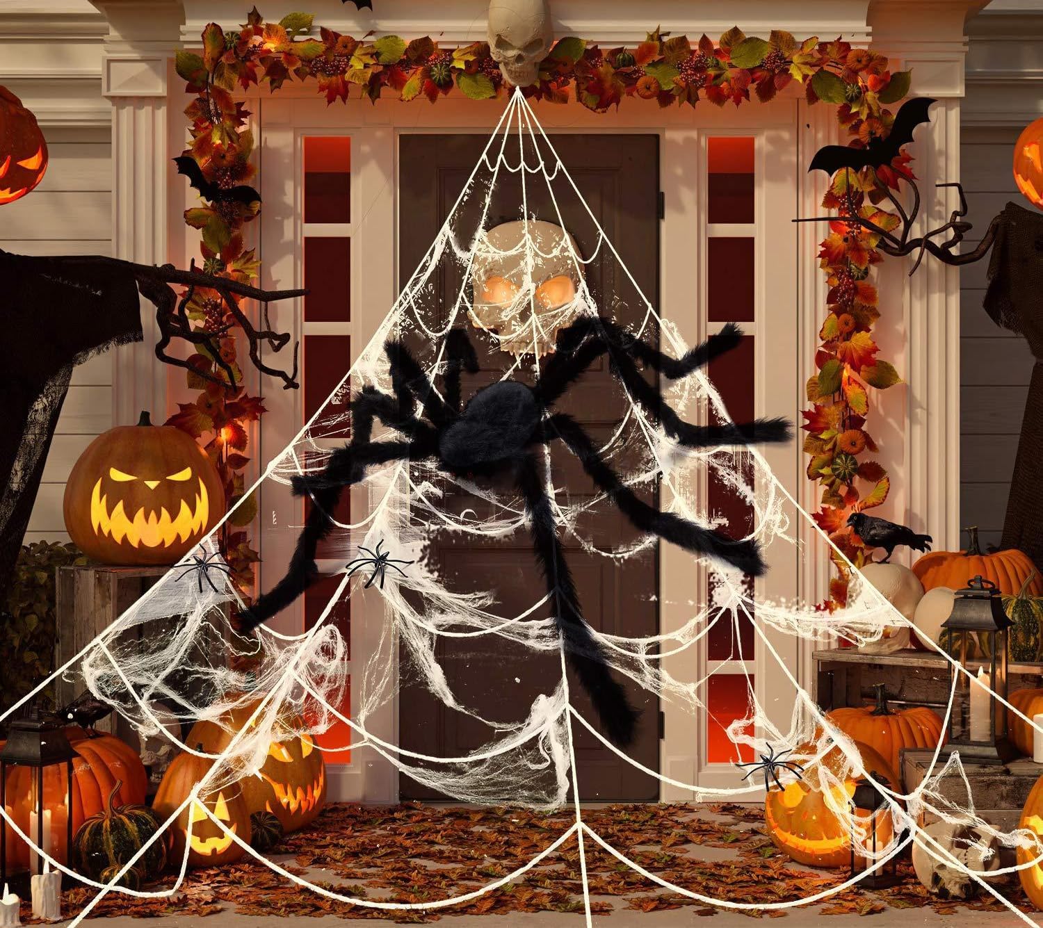 Amazon.com: Halloween Spider Web+Giant Spider Decorations Fake Spider ...