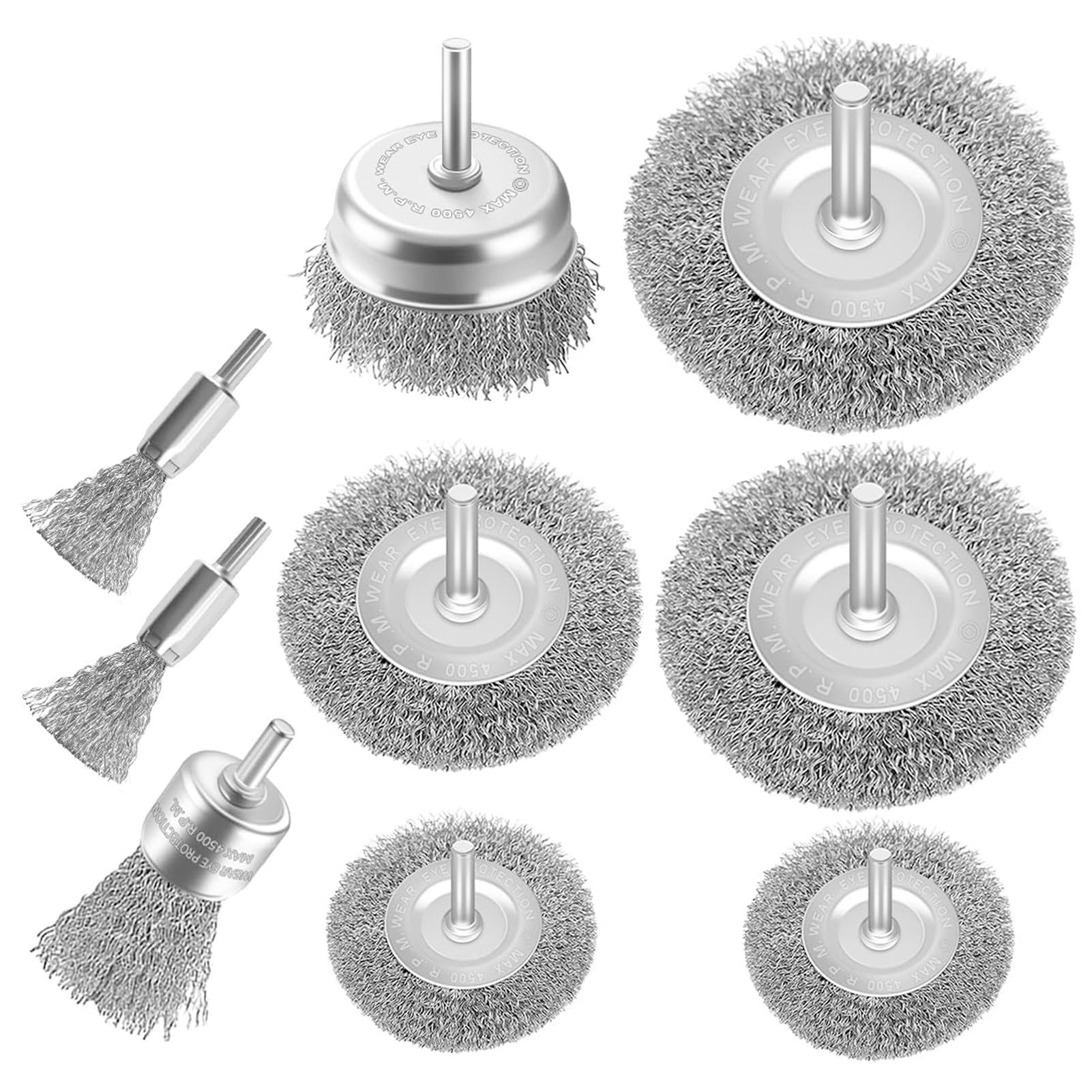 9PCS Wire Brush Drill Set, Steel Wool Wire Wheel Cup Brush Drills for Metal Rust Removal, Corrosion and Scrub Surfaces