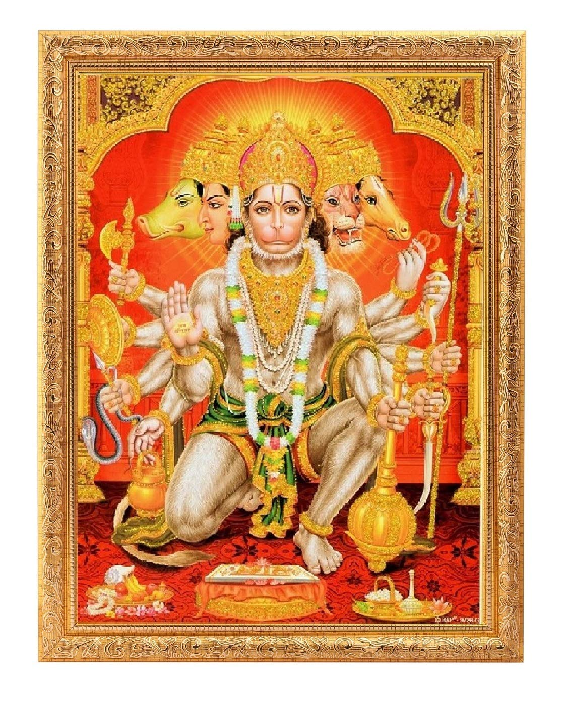 Cadre Hanuman Golden Zari Art doré grand format 35x45 cm pour décoration murale chic