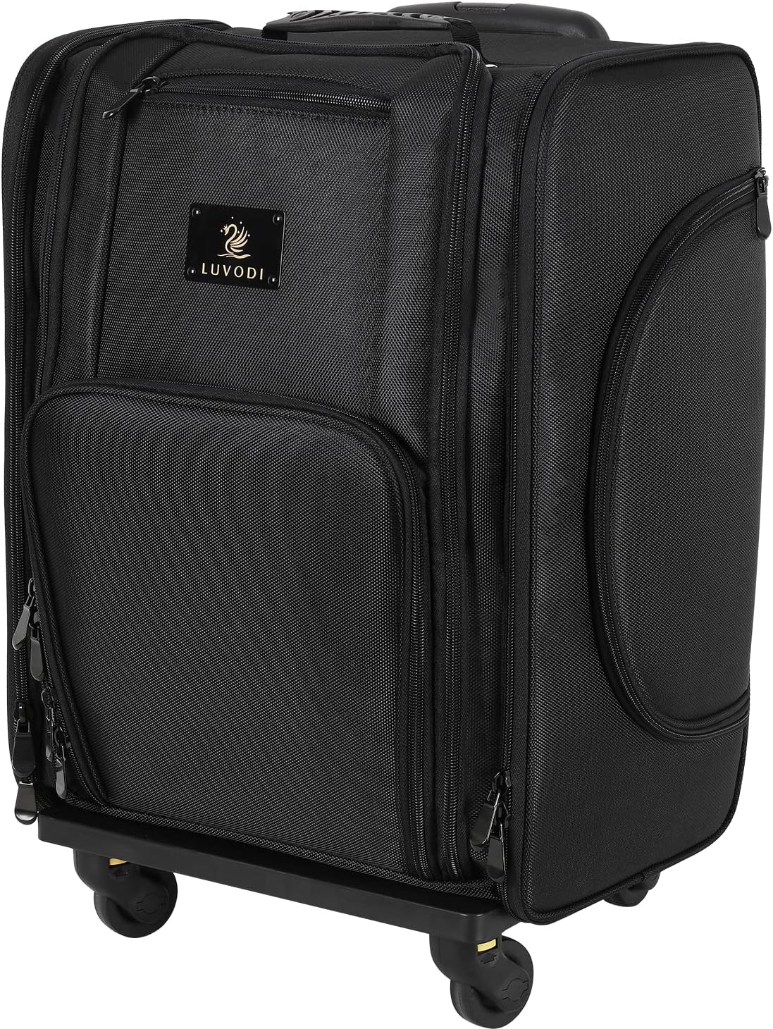 LUVODI Portable Makeup Case Soft-Sided Leather Rolling Toiletry Case Travel Cosmetic Organizer Trolley Makeup Train Case with Pouches