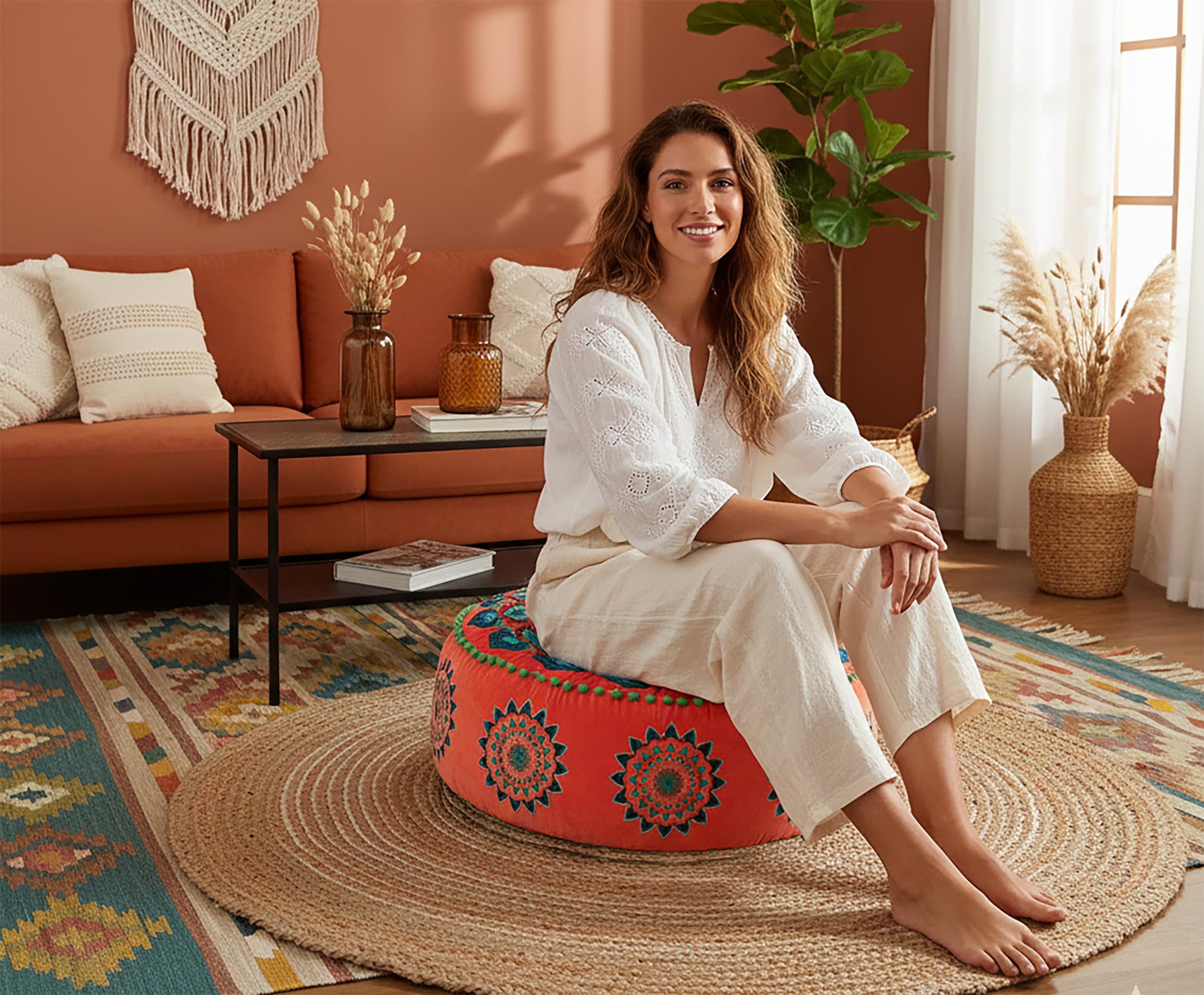 Mandala Life ART Fodera per cuscino da pavimento rotondo bohémien - 60 cm - 100% cotone - Custodia pouf per pouf per soggiorno, camera da letto, patio e altro