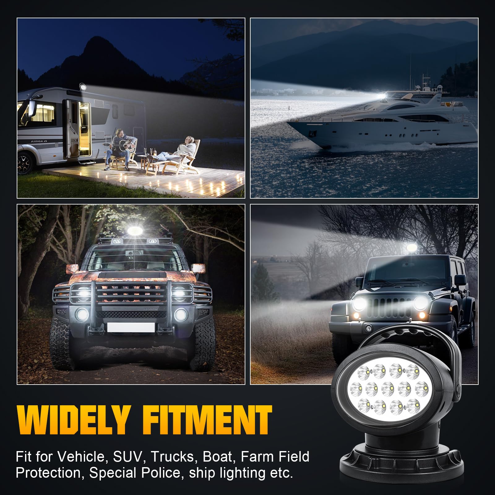RIGIDON Strobo Faro da ricerca led, 38W 3800LM luce da ricerca con base magnetica, 12V 24V Spot luci di lavoro fari di profondità per auto fuoristrada camion SUV 4x4 barca