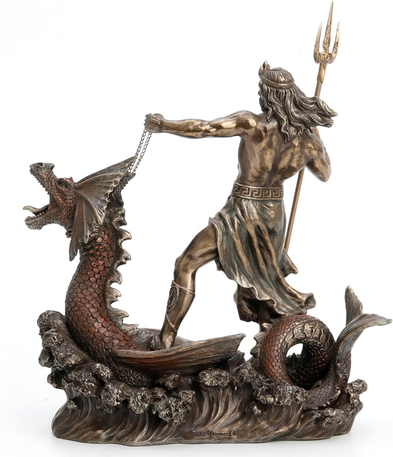 Veronese Design 9 1/4 Inch Poseidon with Trident Standing On Hippocampus Cold Cast Resin Bronze Finish Statue