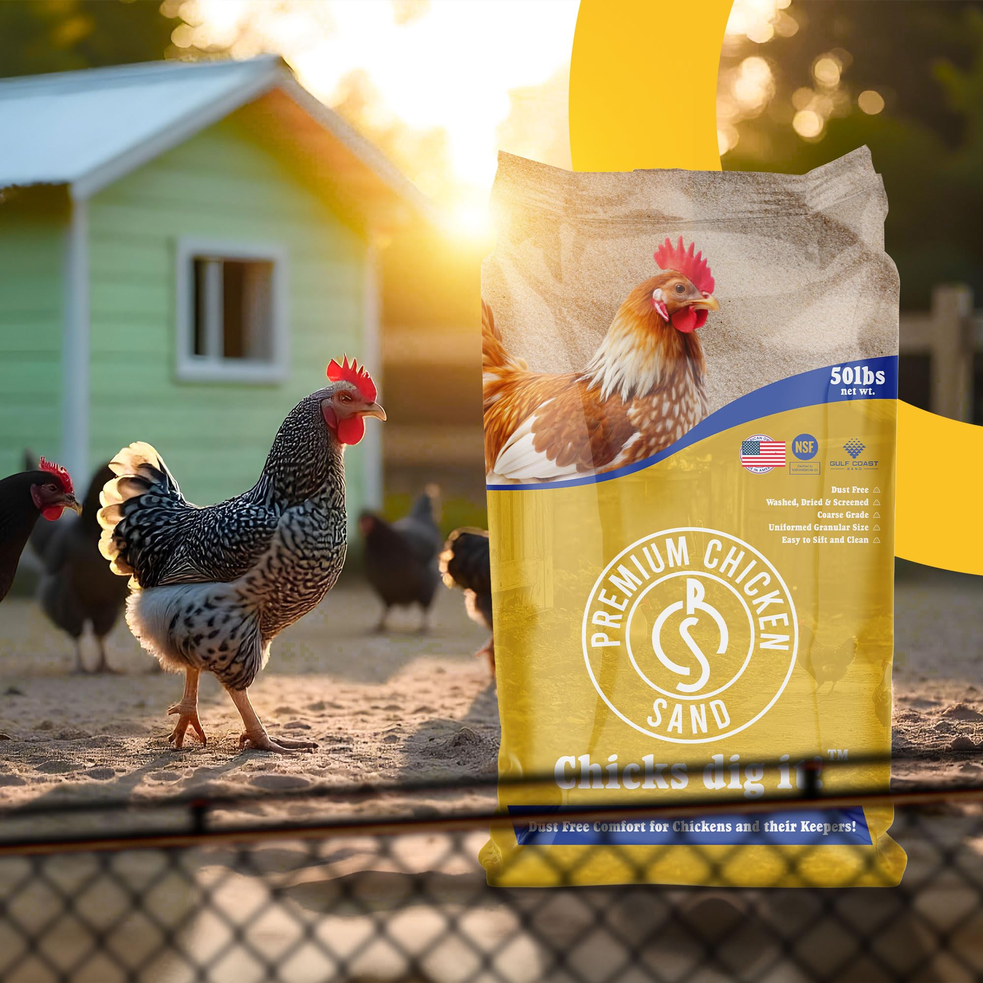 Premium Chicken Sand, Bolsa de 50 libras para eliminar olores, para gallineros, cajas de anidación y carreras