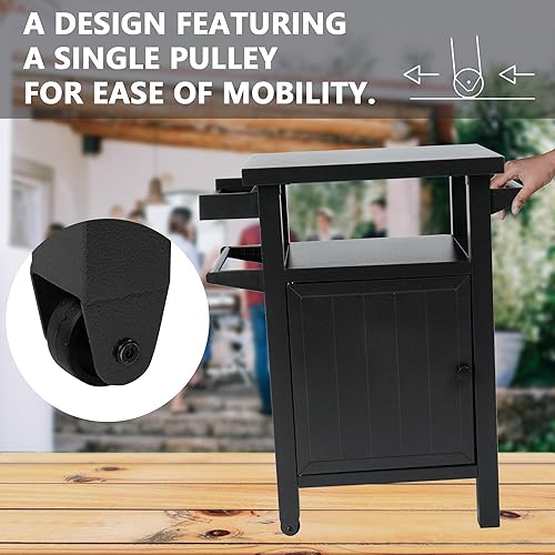 Miniatura 10 de Kozyard Carrito de almacenamiento para parrilla de barbacoa, carrito de parrilla al aire libre con ruedas, mesa de parrilla de metal, mesa de