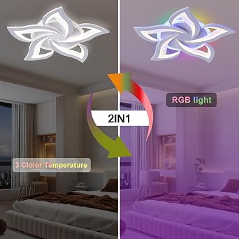 Ceiling Light Dimmable with Remote Control and App,Smart RGB Ceiling Lights with Timer,Color Temperature 3000k-6000k,Modern Kids Led Ceiling Lamp Energy Saving,Eye Protection