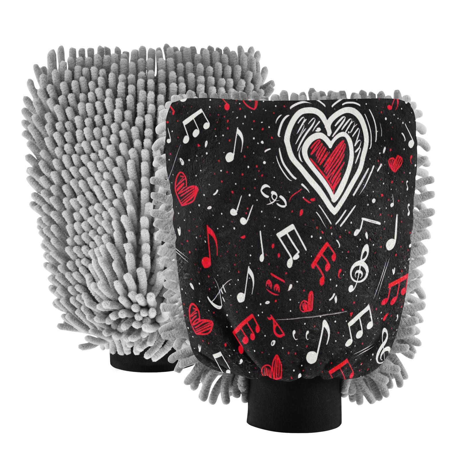 Kigai Love Note Car Wash Mitt Microfiber, 2Pcs Scratch Free Lint-Free, Premium Chenille Microfiber Mitt Car Wash Brush-M