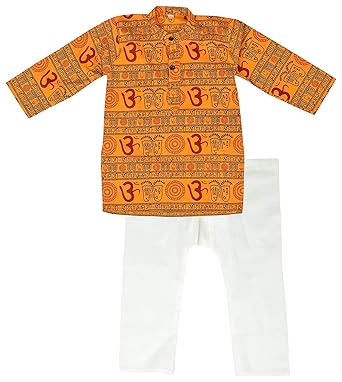 Boys Ethnic Wear Om Printed Cotton Kurta Pyjama Dress Set