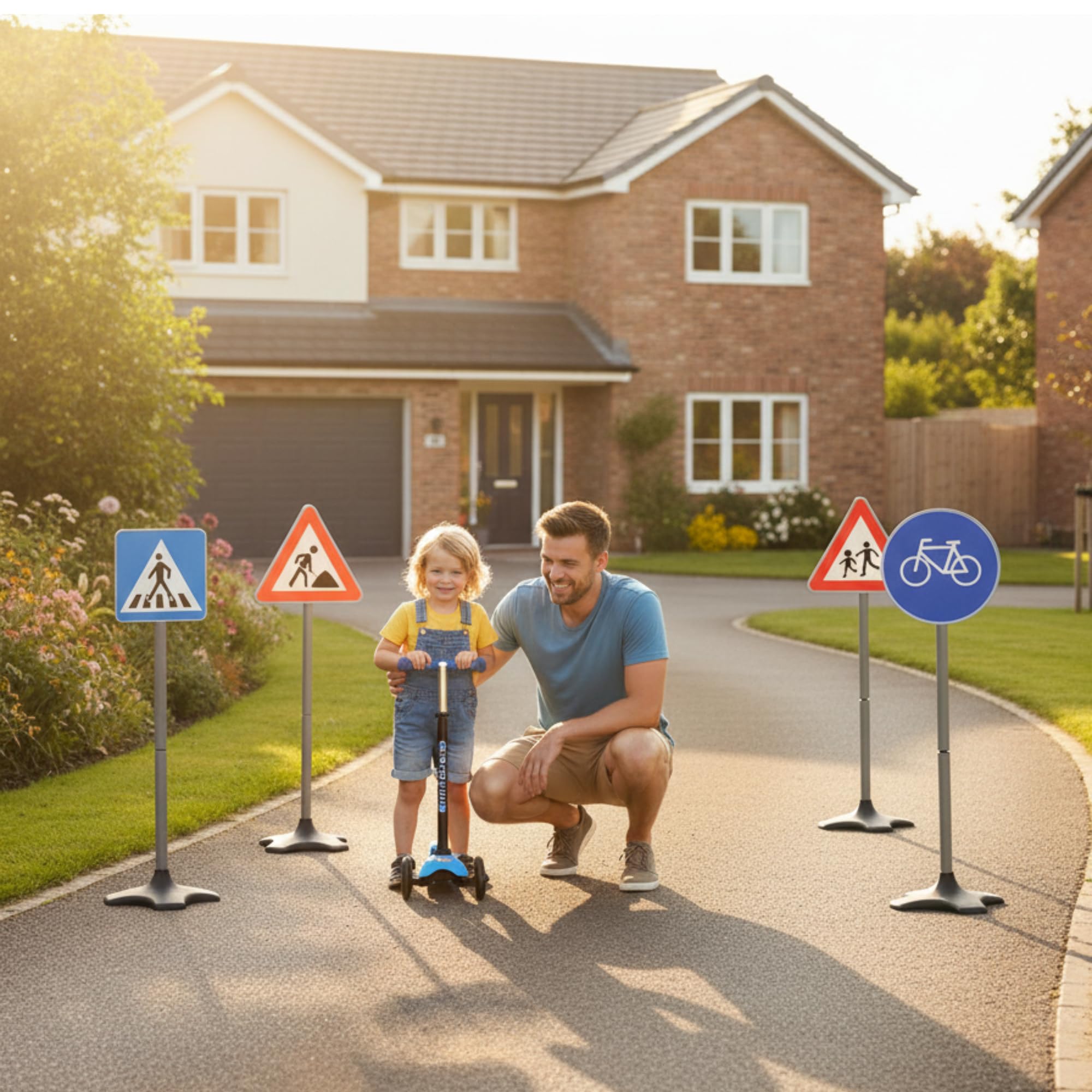 Verkehrsschilder Kinder Set (5 Stück, 75 cm) – Verkehrszeichen Spielzeug für Kinder – Verkehrserziehung Spielzeug für Garten & Kinderzimmer – Straßenschilder Spielset für Laufrad, Fahrrad & Kettcar