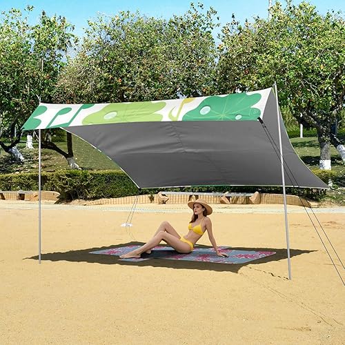Miniatura 6 de Tienda de campaña de playa con diseño colorido de hojas de verano, UPF50, toldo ligero para exteriores con bolsillos de arena para viajes de