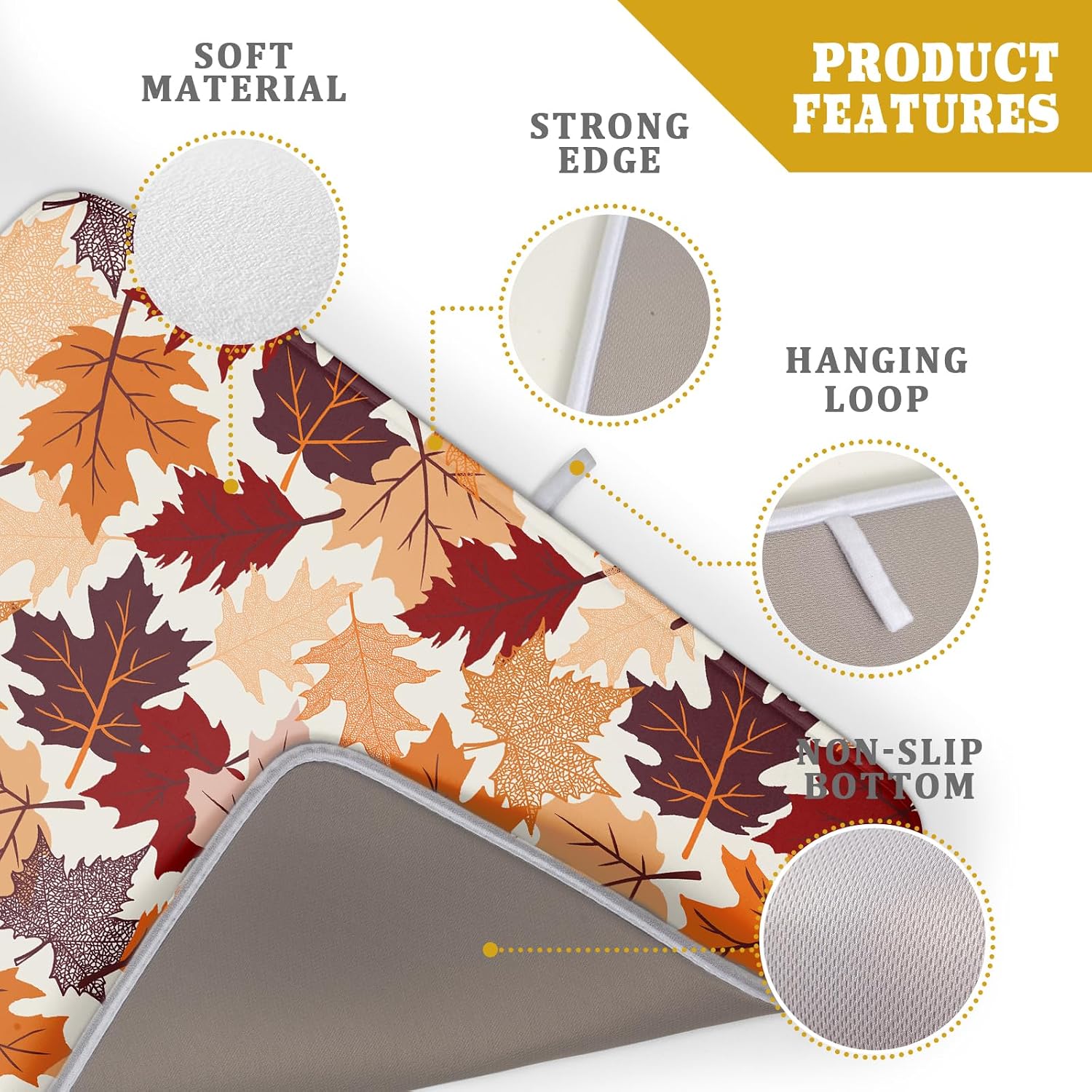 Fall Dish Drying Mat for Kitchen Counter 18x24 Orange Autumn Maple Leaves Harvest Theme Thanksgiving Absorbent Reversible Microfiber Drying Mats Kitchen Countertop Protector Dishes Drainer Pad