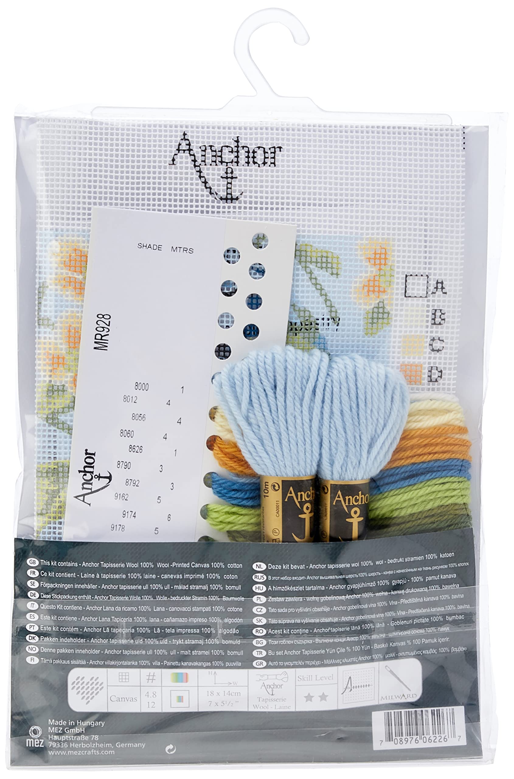 Kit Point De Croix Anchor – Mésange Bleue D'été, Modèle à Compter, 19,5x16,5cm, Toile Aïda 14ct
