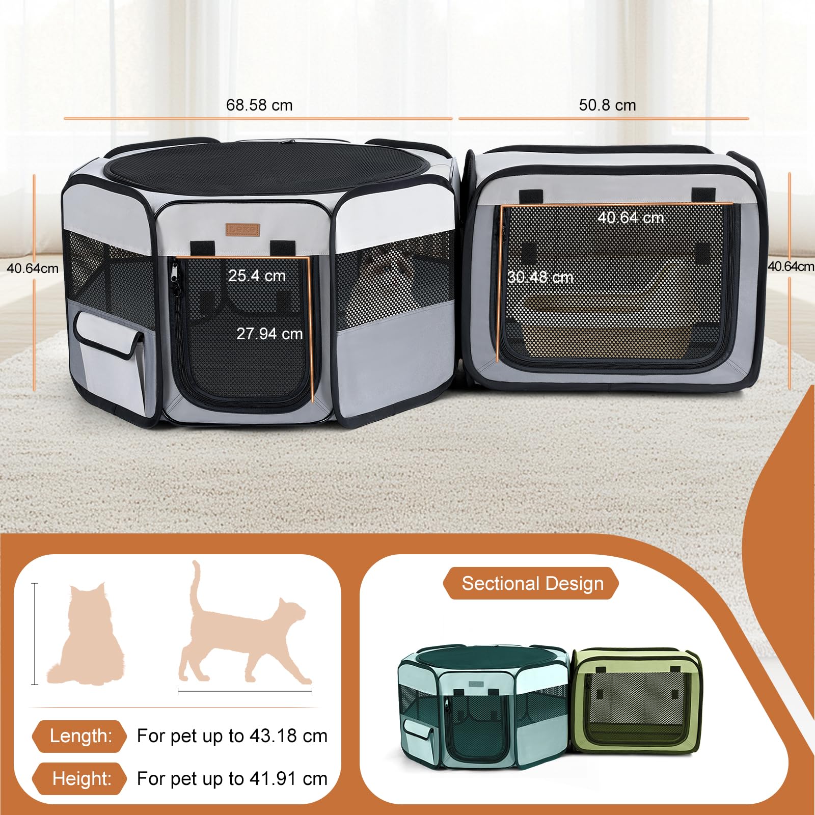 Caño Plegable para Cachorros, 120 x 40 cm, 2 en 1, Parque para Cachorros y Gatos, Interior y Exterior, con Bolsa de Transporte