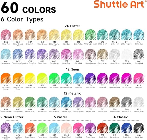 Miniatura 3 de Shuttle Art Bolígrafos de gel, paquete de 120 bolígrafos de gel empaquetados en caja de metal, 60 colores únicos con 60 recambios para adultos,
