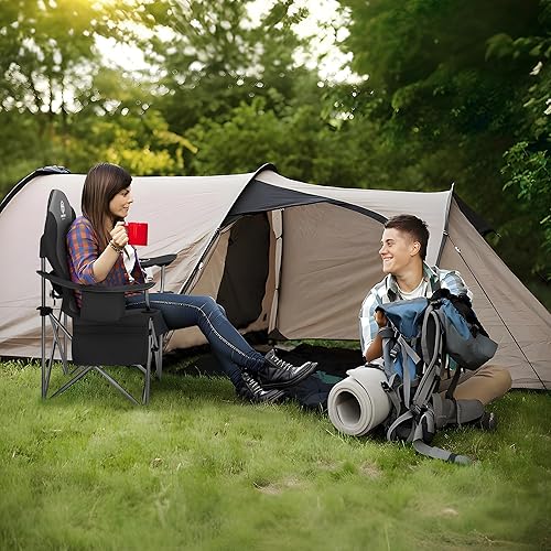 Miniatura 6 de Coastrail Outdoor Silla de camping acolchada con soporte lumbar silla de césped resistente de gran tamaño silla plegable con bolsa enfriadora
