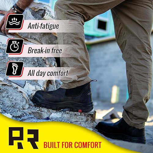 Miniatura 7 de ROCKROOSTER Chelsea negro de 6 pulgadas, botas de trabajo sin cordones, punta de acero, impermeable, clasificación EH, botas de seguridad ASTM F2413