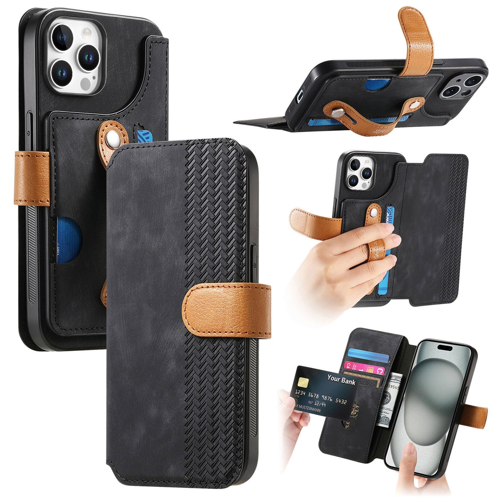 Étui en cuir iPhone 12 Pro Max noir housse premium à rabat - 8