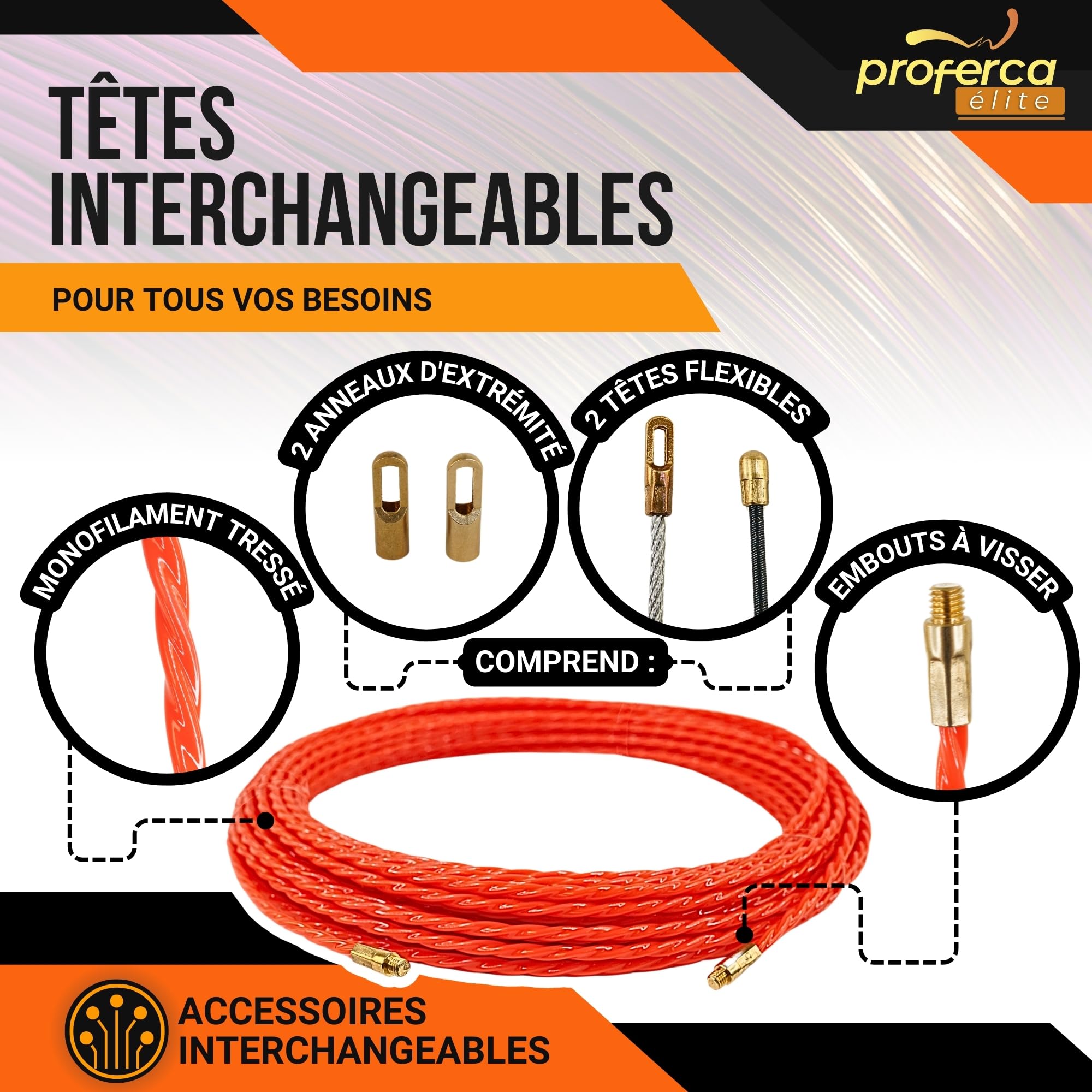 Aiguille Electricien 4.5mm 20 Mètres | Aiguille Tire Fil Électrique | Tire Câble Robuste pour Électriciens | Force de Poussée Maximale