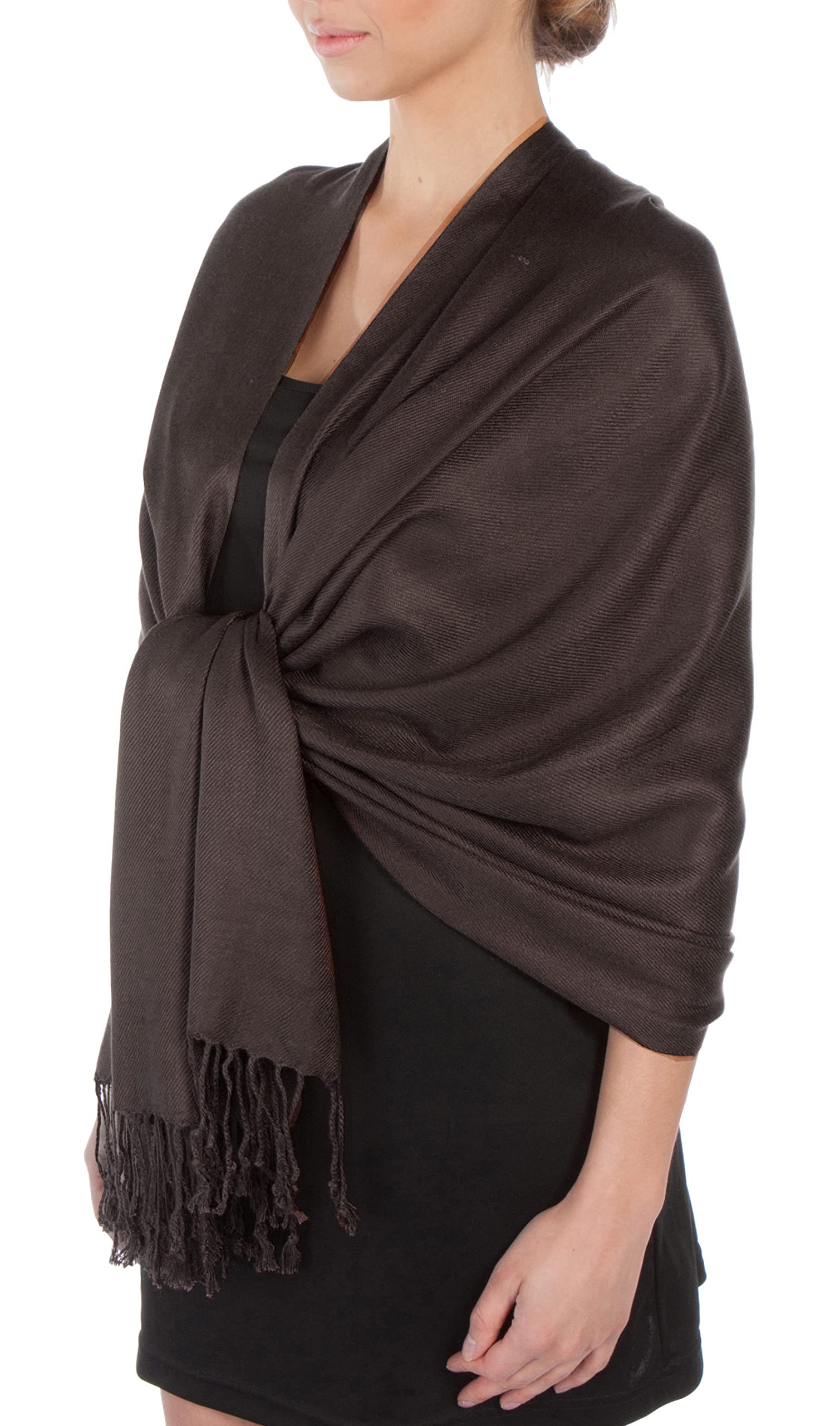 Sakkas Women's Coffeebean Large Soft Silky Pashmina Shawl Wrap Scarf In Solid Colors