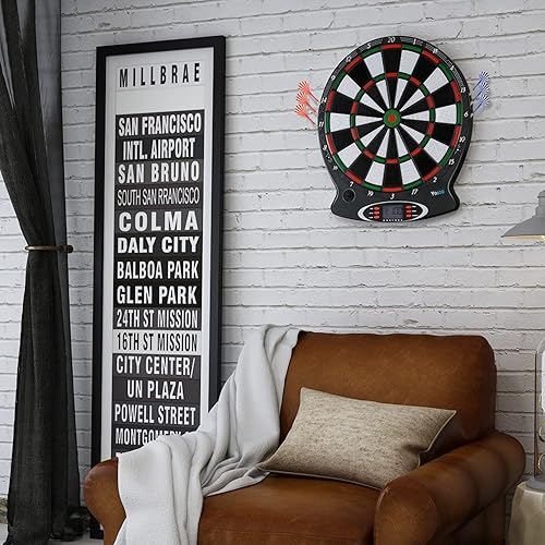 Miniatura 9 de Tablero de dardos electrónico, pantalla LCD, juego de dardos de puntuación automática con 6 dardos de punta suave, diana electrónica profesional