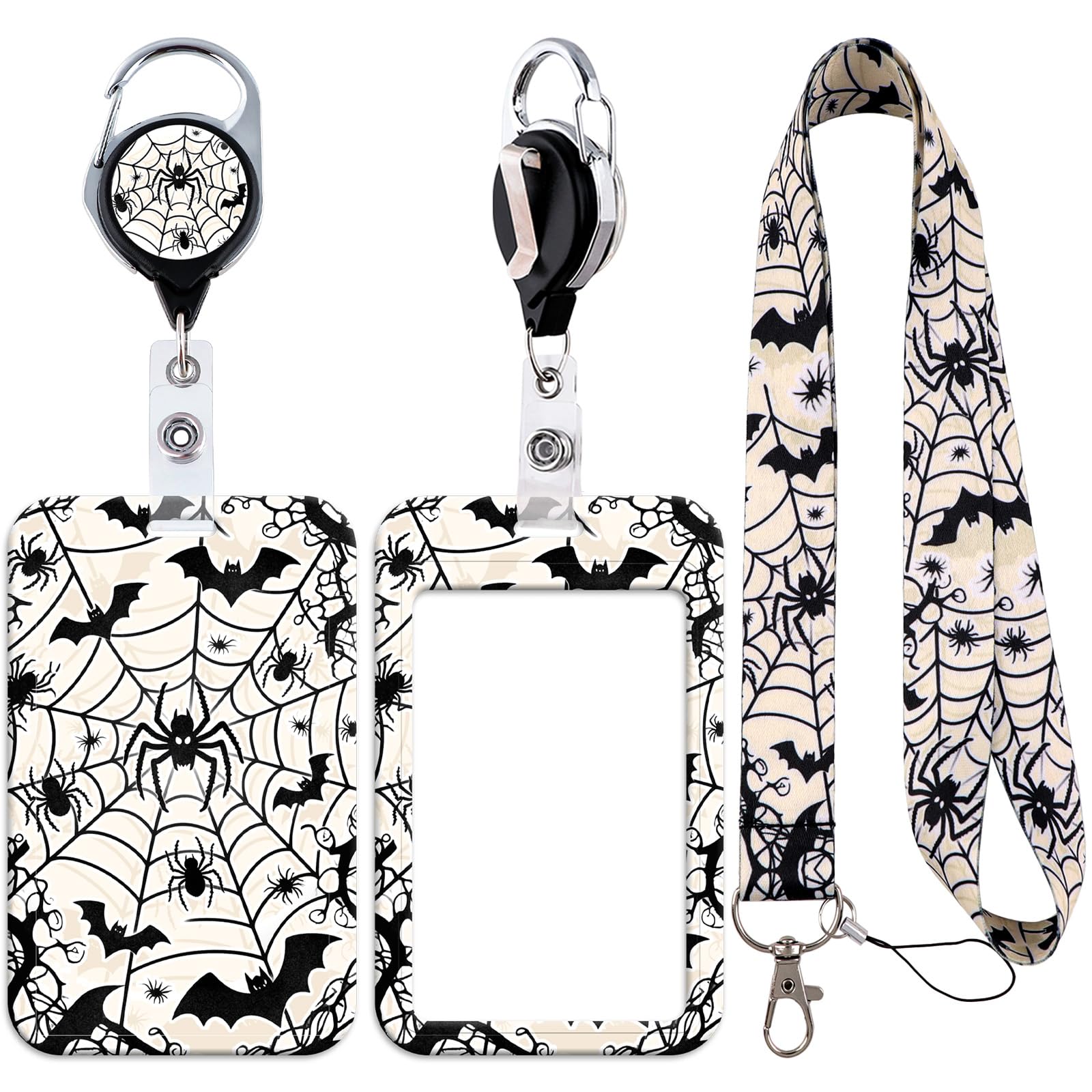 Spider Lanyard with ID Badge Holder Retractable Badge Reel Clip with Carabiner Hook, Vertical Name Badge