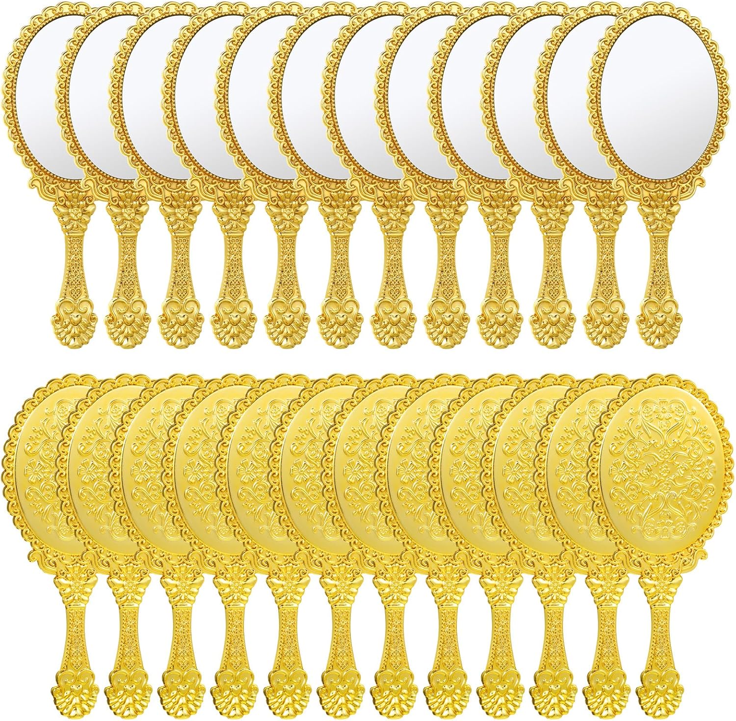 24 Pcs Vintage Handheld Mirror for Makeup Portable Hand Held Embossed Flower Retro Compact Mirror with Handle for Wedding Princess Quinceanera Party Favors（6.88×3 inches）