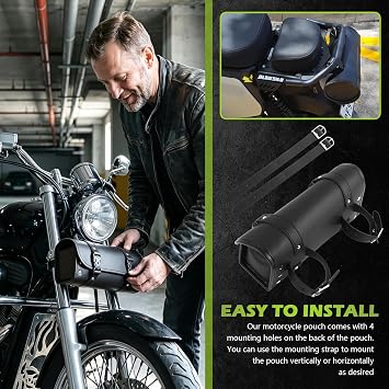 Motorcycle Handlebar Bag,Waterproof Leather Motorcycle Fork Bag with Adjustable Mounting Straps for Umbrellas,Phones,Universal Motorcycles Tool Bags for Front Fork Handlebar