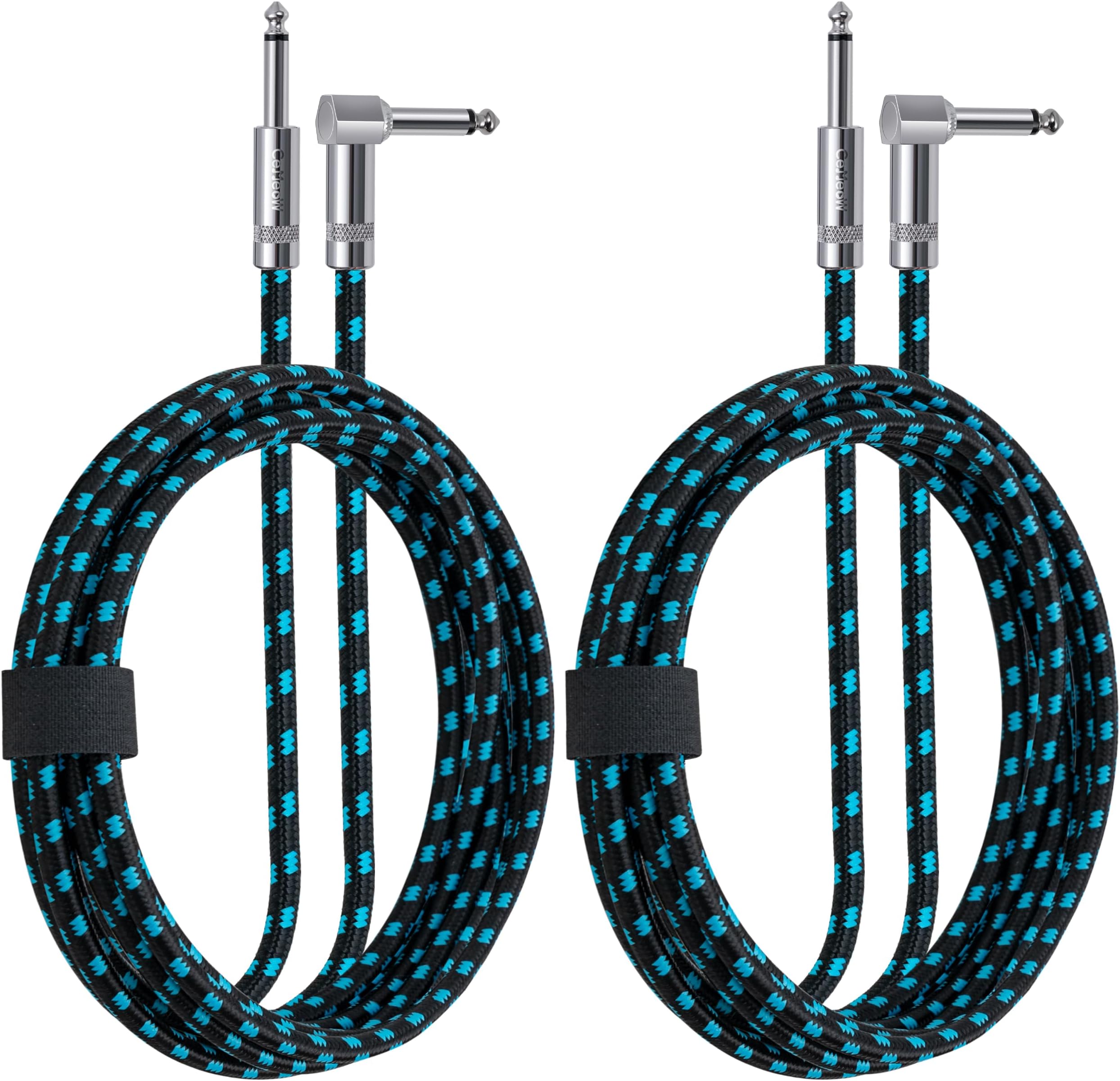 Guitar Cable 6ft Right Angle 2Pack Guitar Amp Cord 1/4 Inch Instrument Cable with Braided Tweed and Anti-Kinking Design for Guitar Bass Amp, Black & Blue