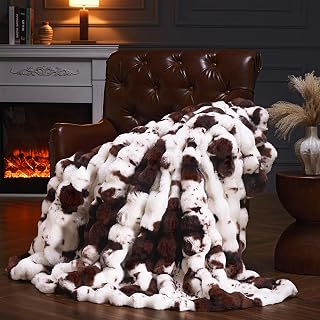 SHOWOFFYOURLIFESTYLE Faux Fur Throw Blanket 60x50 Cow Print Brown - Fluffy Shaggy Rabbit Bubble Plush for Couch Bed