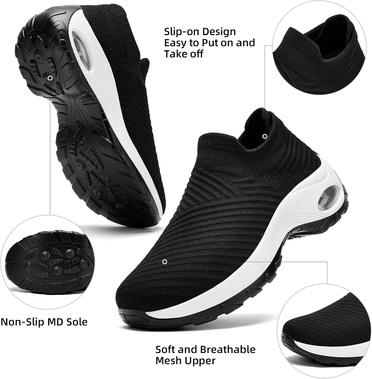 Walking Shoes Women Slip On Sock Sneakers Mesh Non Slip Shoes Air Cushion Platform Loafers - Image 3