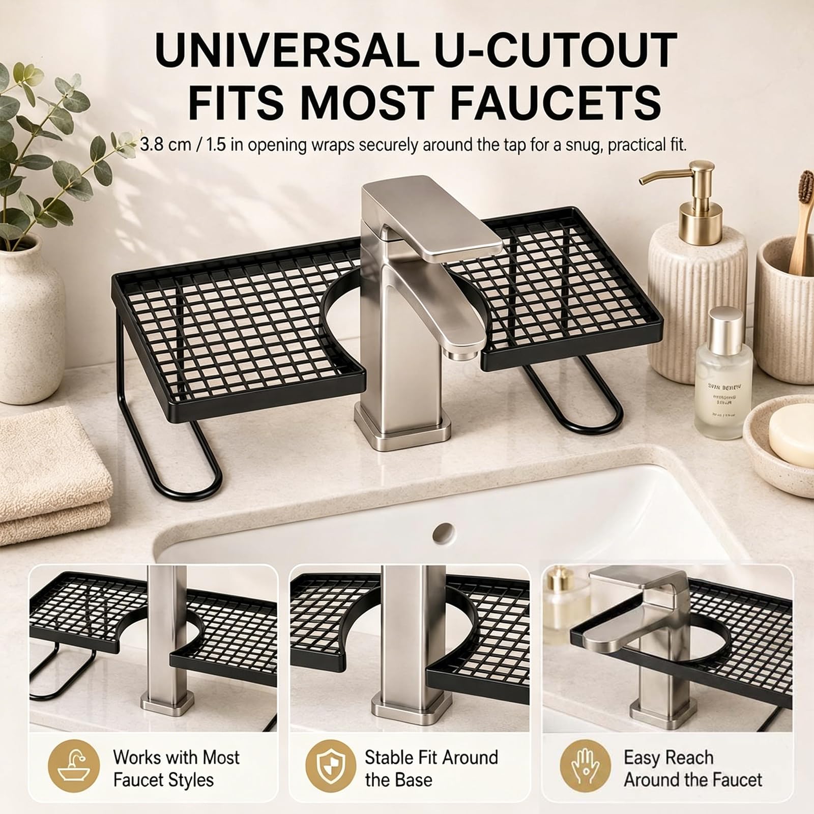 Organizador de Lavabo sobre el Grifo, sin Necesidad de taladrar, Estante en Forma de U para Cocina y baño, Base ahuecada, fácil de Instalar y con Drenaje Sencillo (White*2,1)