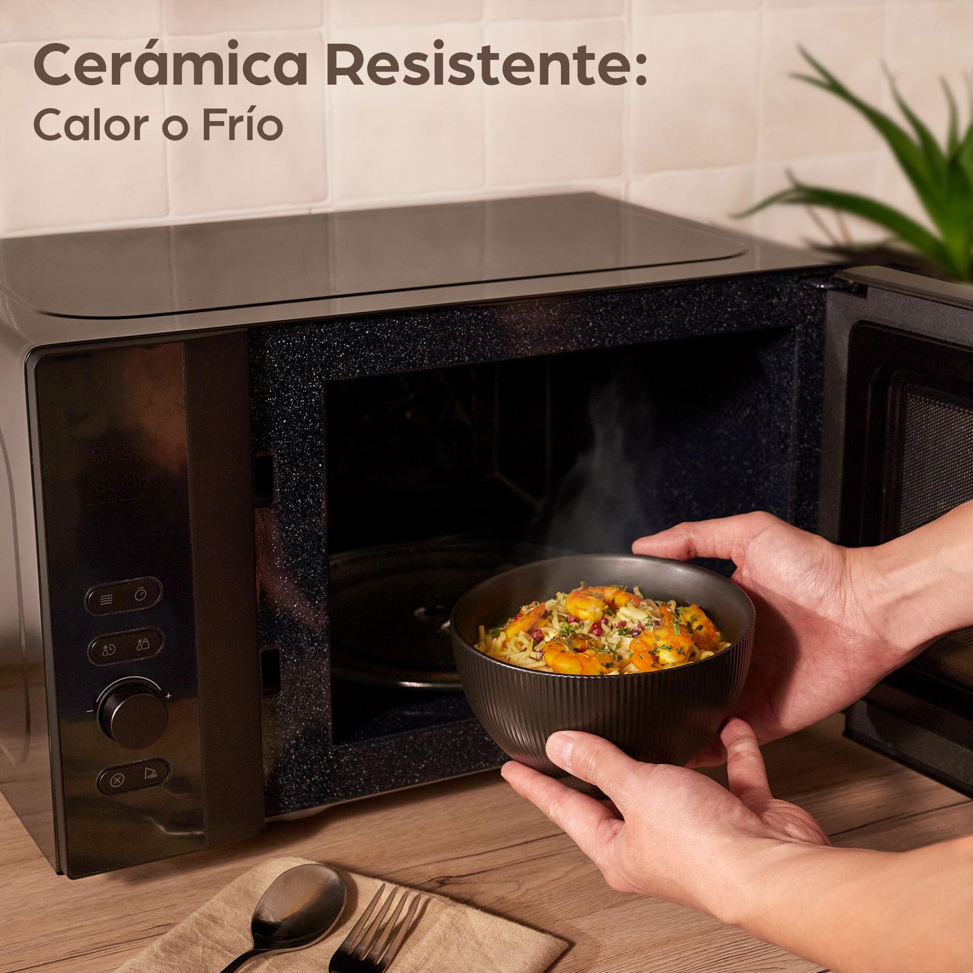 Praknu 6 Cuencos de Cerámica Grandes 700 ml Negros – Para Cereales, Sopa y Ensaladas – Resistentes y Aptos para Microondas y Lavavajillas - Cuencos de Ensalada y Sopa
