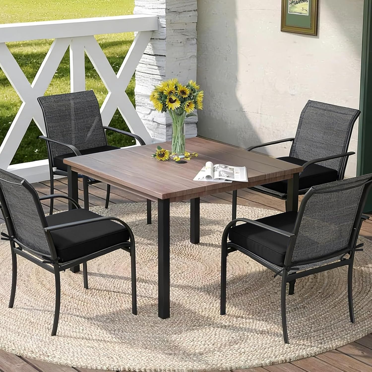 GUHER Outdoor Chair Cushions Set of 6,Waterproof Patio Cushions for Outdoor Furniture with Ties,Memory Foam Outdoor Seat Cushion,18.5"x16"x3",Black