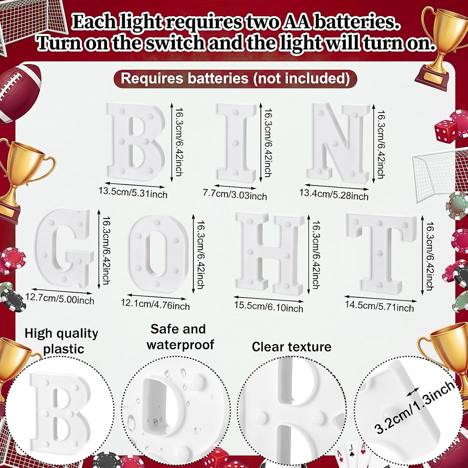 Honoson 10 Pcs Bingo Night Decorations Lights up Sign 6.42 Inch image 2