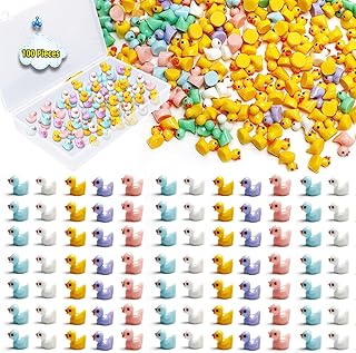 100 Pack Mini Resin Ducks Figures, Tiny Ducks Miniature Figures Realistic Cute GardeTiny Ducks Ornaments for Handwork Christmas Birthday Party Garden Aquarium Dollhouse Decorations (5 Colors)