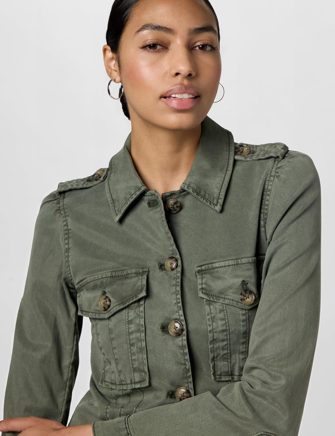 PAIGE womens Pacey Cropped Denim Jacket Boxy Fit Utility Pocket Subtle Puff Sleeve in Crisp White - Image 4