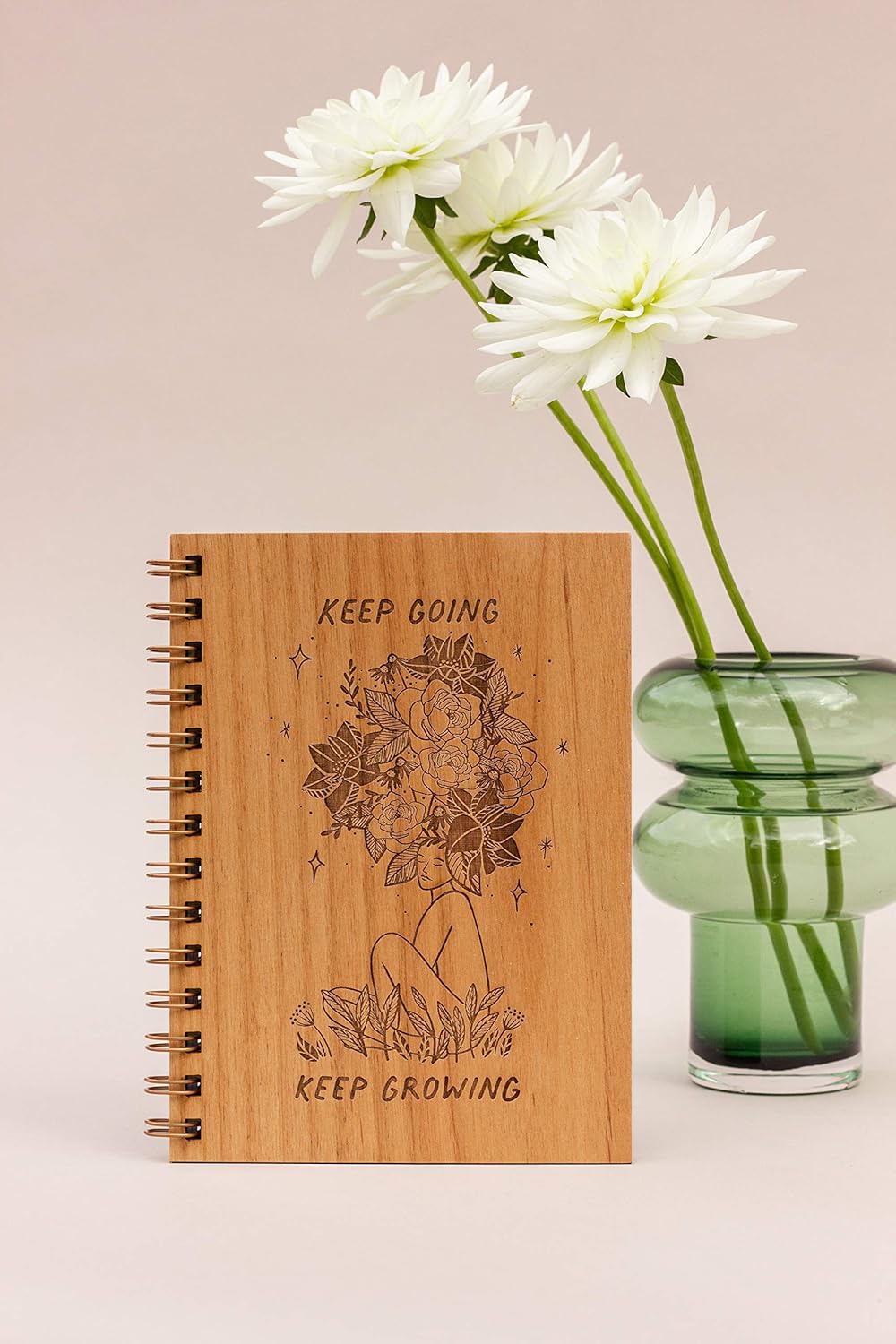 Keep Going Keep Growing Wood Journal [Notebook, Sketchbook, Spiral Bound, Blank Pages]