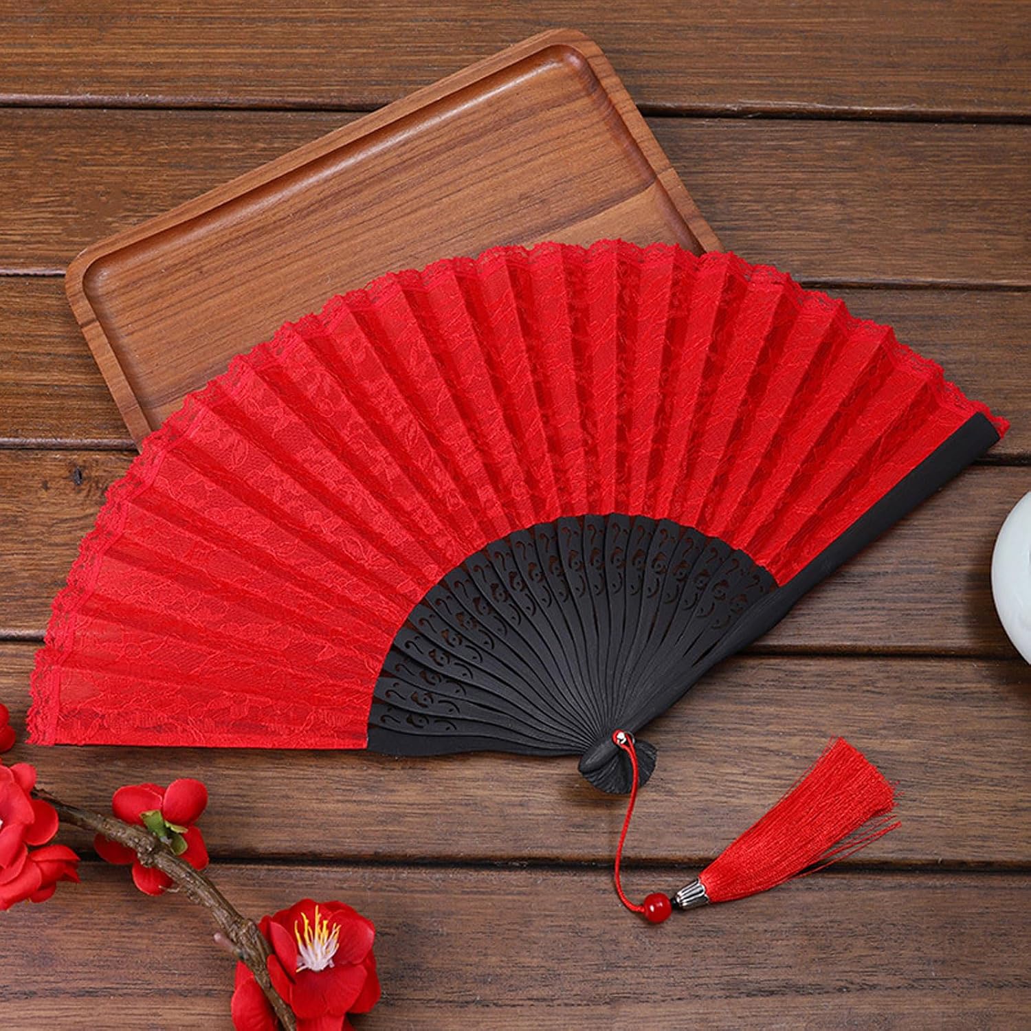 Bamboo Silk Fan Lace Hand Fan Can be Used as Clothing Accessories Shooting Props Masquerade Decorations Event Gifts image 2