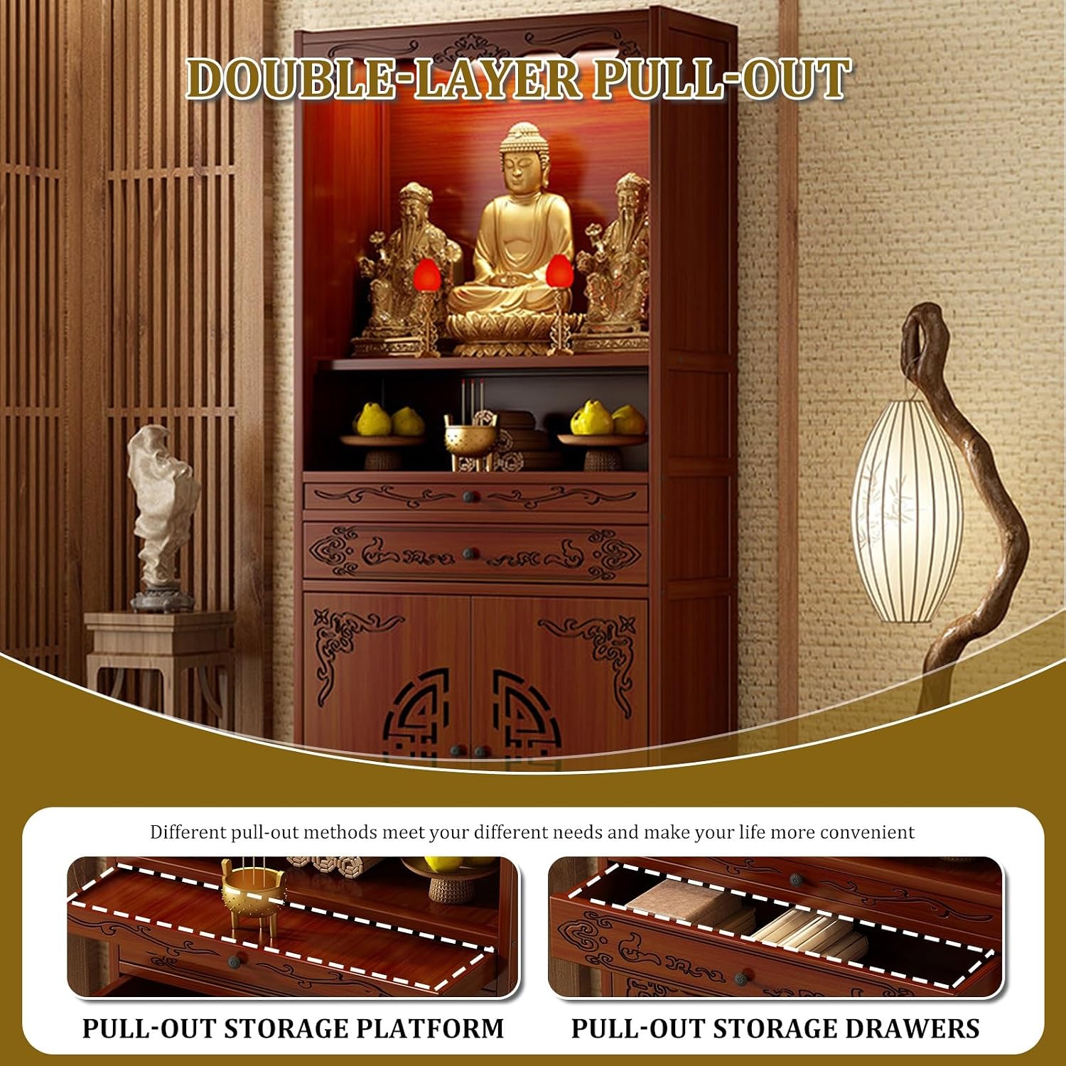 Stand Altar Table with Storage,Meditation Altar Cabinet,Buddhist Table with Drawer for Home Use, for Living Room, Entry Way, Hallway, Entrance, Foyer
