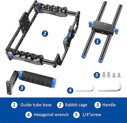Vista 5 de Jaula de cámara de película de aluminio con mango superior/doble lado agarres/y barras de riel Std 0.591 in para Canon EOS R5C R5 R6 Sony A7 Series