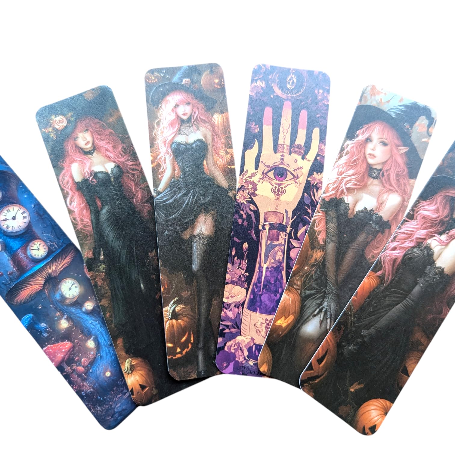 Gothic Vampire Bookmark Set – Double Sided Dark Fantasy Bookmarks with Vampires, Castles & Victorian Designs – Ideal Gifts for Gothic, Fantasy & Dark Academia Lovers (6pc Pink Goth Witch Set 1) — image 1
