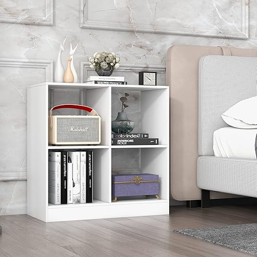 Miniatura 2 de Tangkula Estantería de 4 cubos, estantería abierta independiente, 2 kits antivuelcos, estante moderno de madera para sala de estar, habitación de