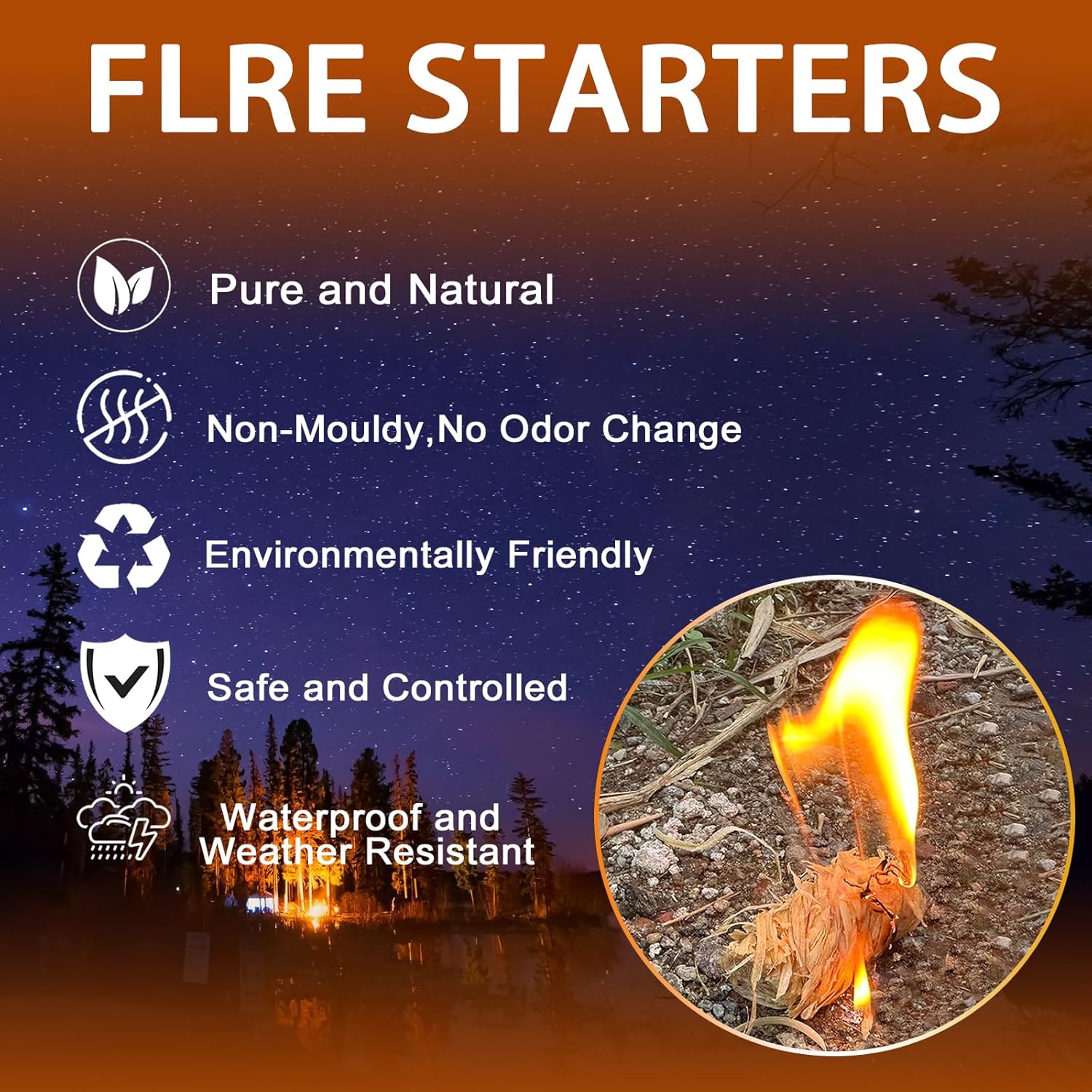 E500 Fire Starter - Natural Fire Starters for Fireplace, Campfires, Chimney, BBQ, Fire Pit & Wood Fireplace - 120 Pack Natural Pine Firestarters