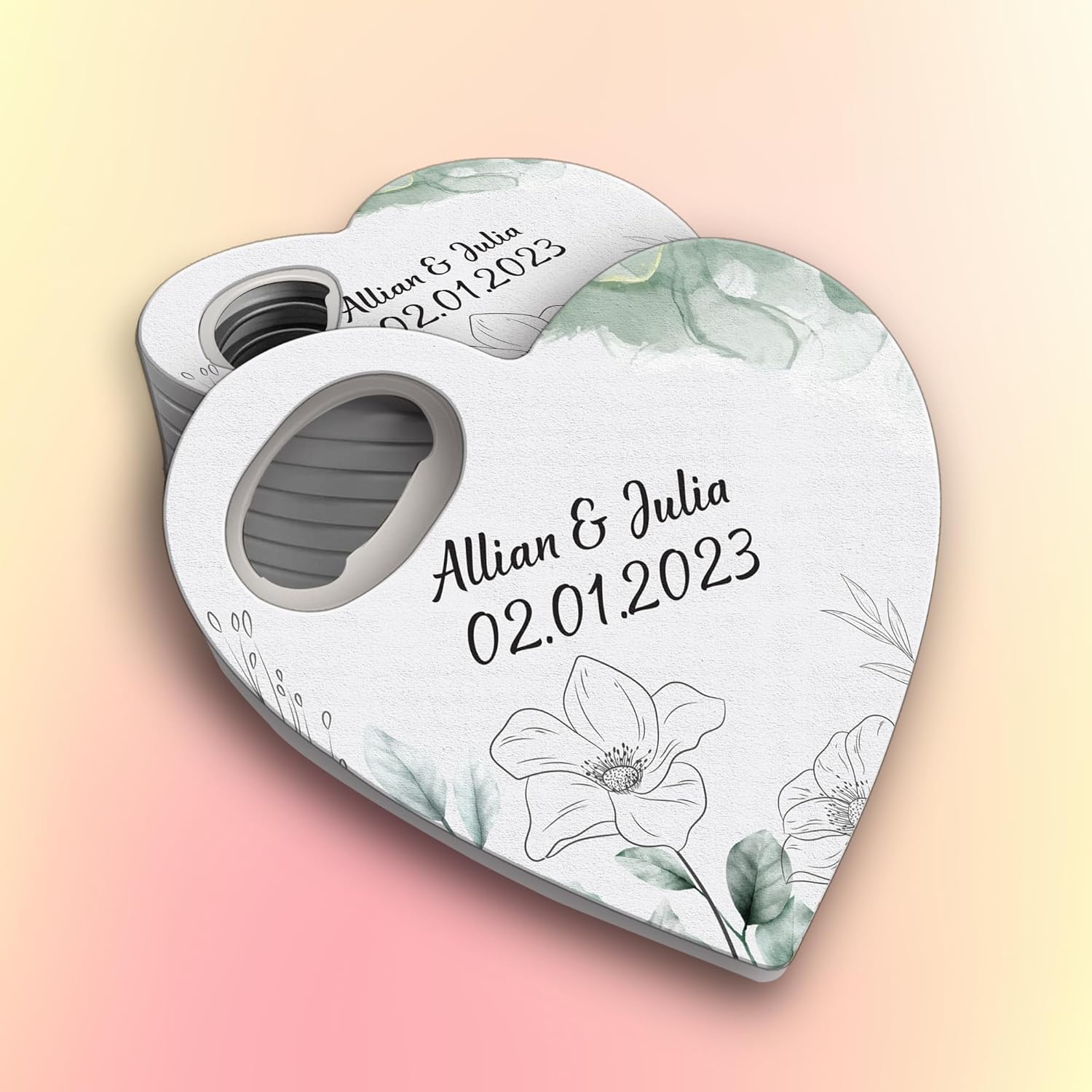 Personalized Custom Heart Magnet – Engraved Wedding Favor with Name & Date – Handmade Rustic Save the Date Fridge Magnet – Unique Gift for Guests