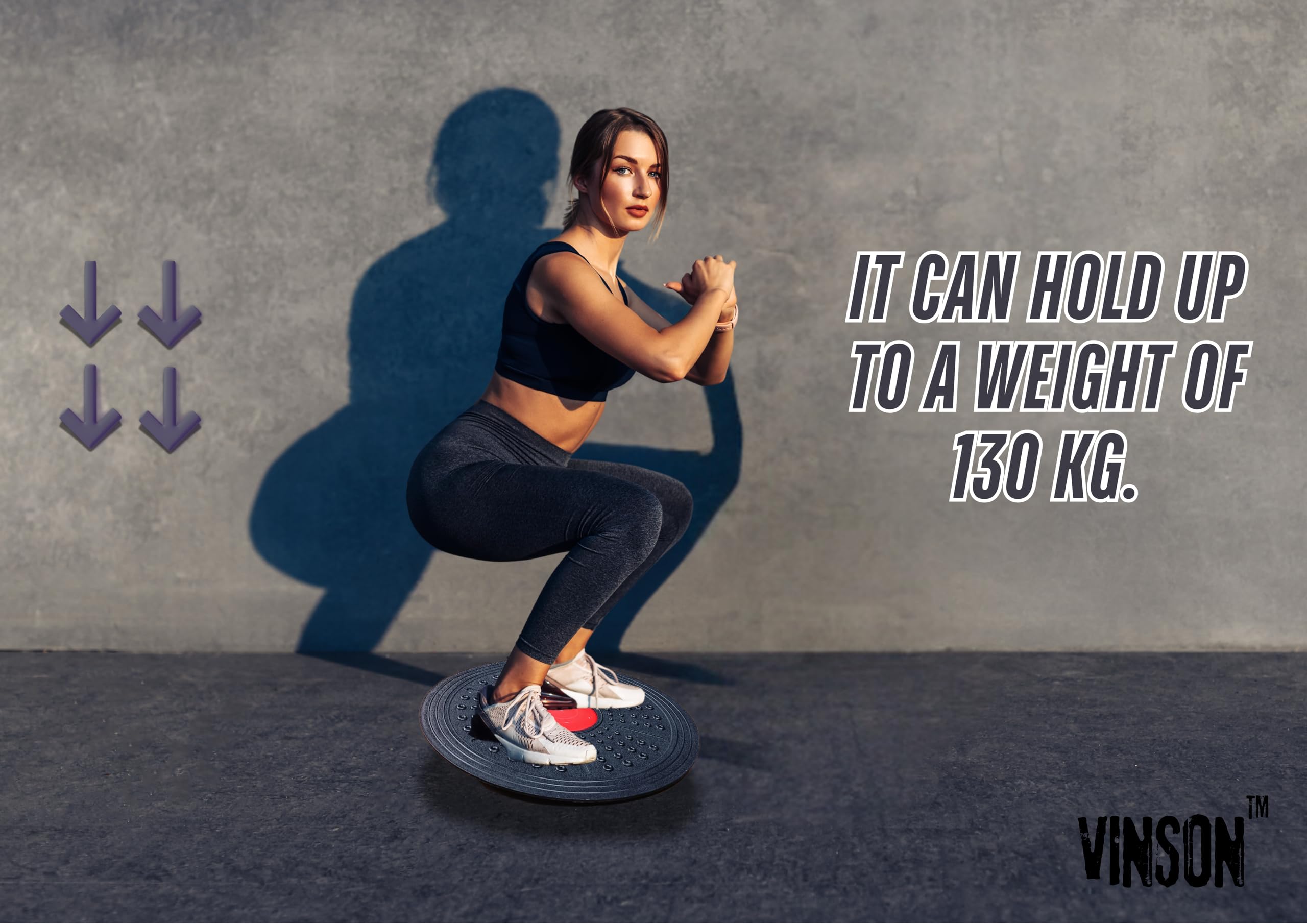 Vinson Wobble Balance Board for Physiotherapy, Gym, Occupational Therapy & other Fitness Exercises with a weight handling capacity of upto 130 KG,Black Color, Weight of the Board - 750 gm 1